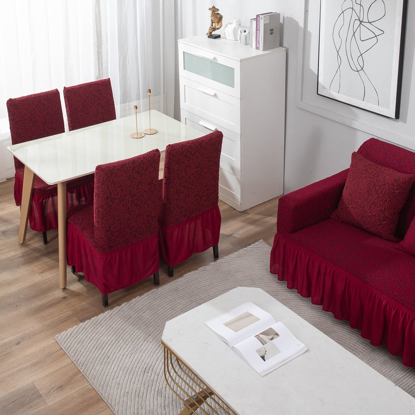 Housse de Canapé Extensible - Rouge Bordeaux