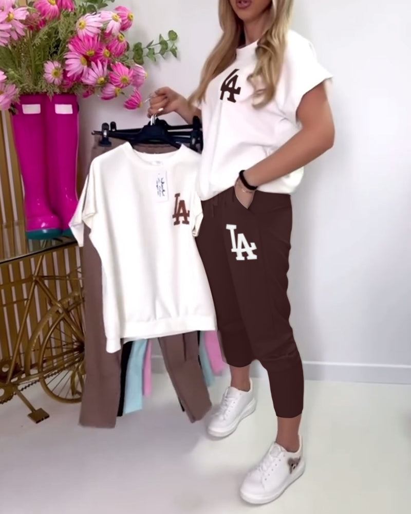 Set Sportif Imprimé Lettres Pantalons Skinny