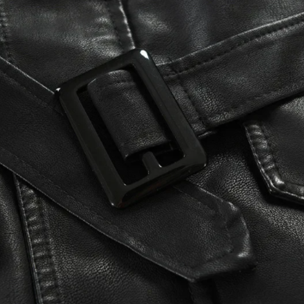 Veste de biker en cuir longue élégante