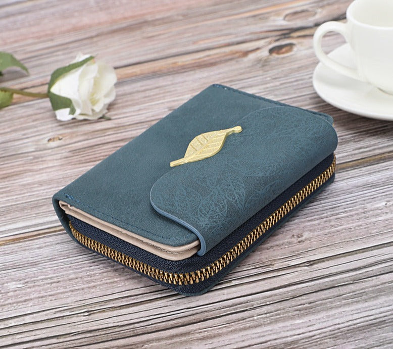 Petit portefeuille femme élégant feuille