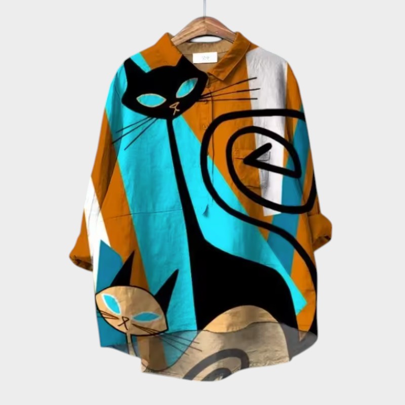 LILIANA | Blouse Oversize avec Chats Colorés et Confort Instantané pour Vos Journées Décontractées