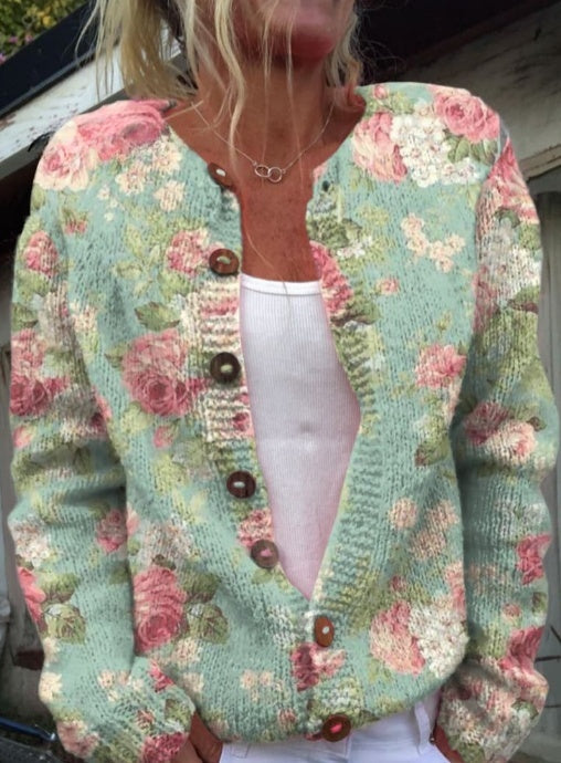 Veste rétro à fleurs fraîches avec boutons
