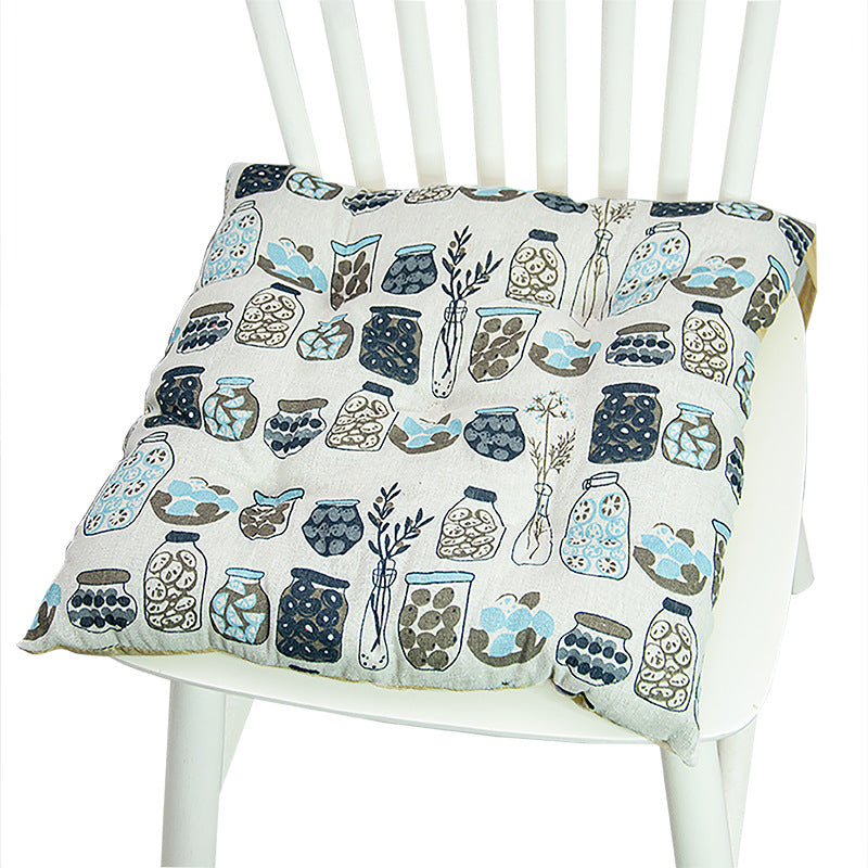 Coussin de chaise rond à cinq cercles en polyester imprimé lin et coton, pour baie vitrée.