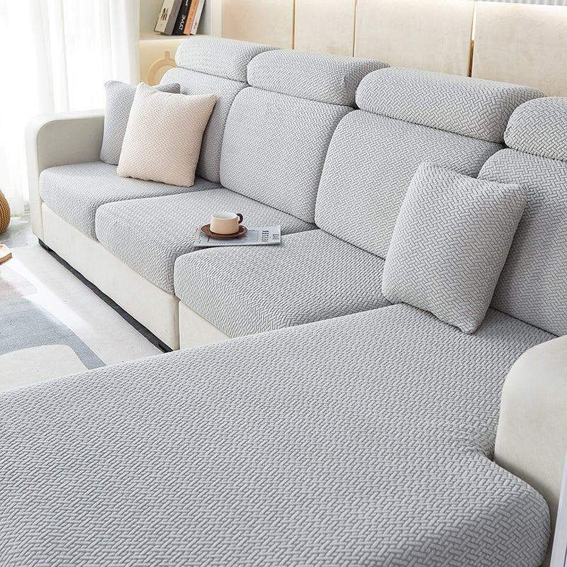 Housse de Coussin Canapé <br> Jacquard Entrecroisé Gris Clair