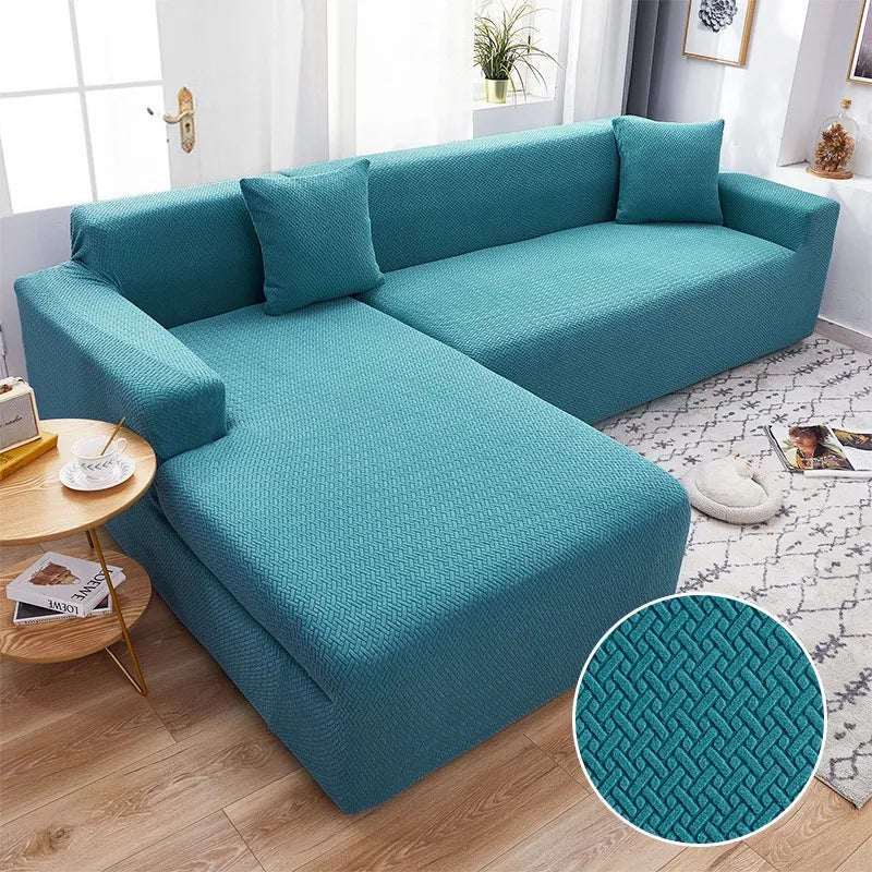 Housse de Canapé d'Angle en Jacquard Premium Bleu