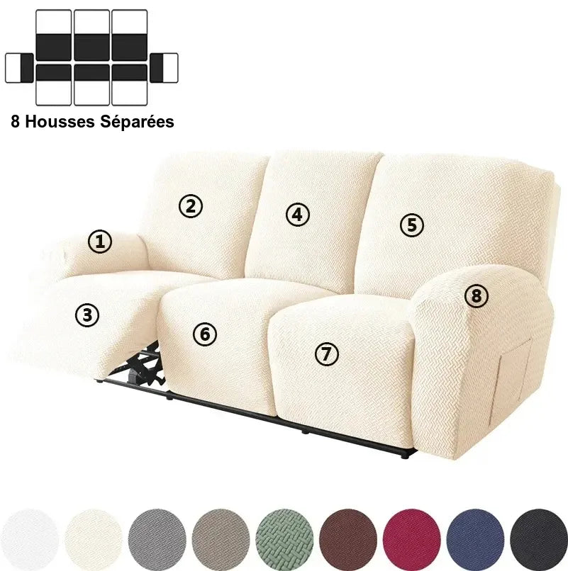 Housse de Canapé Relax 3 Places en Jacquard Premium Beige