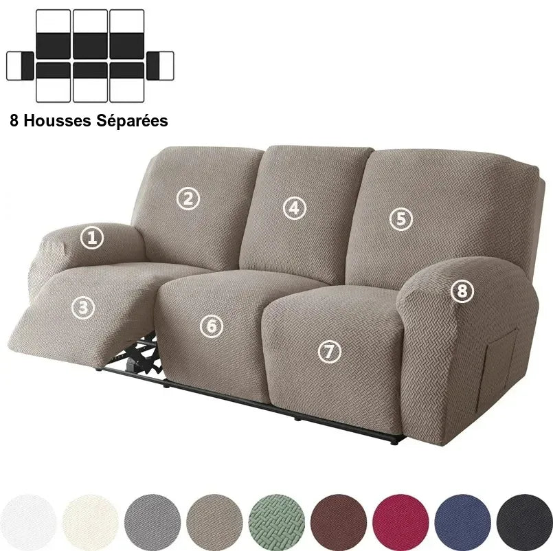Housse de Canapé Relax 3 Places en Jacquard Premium Brun Clair