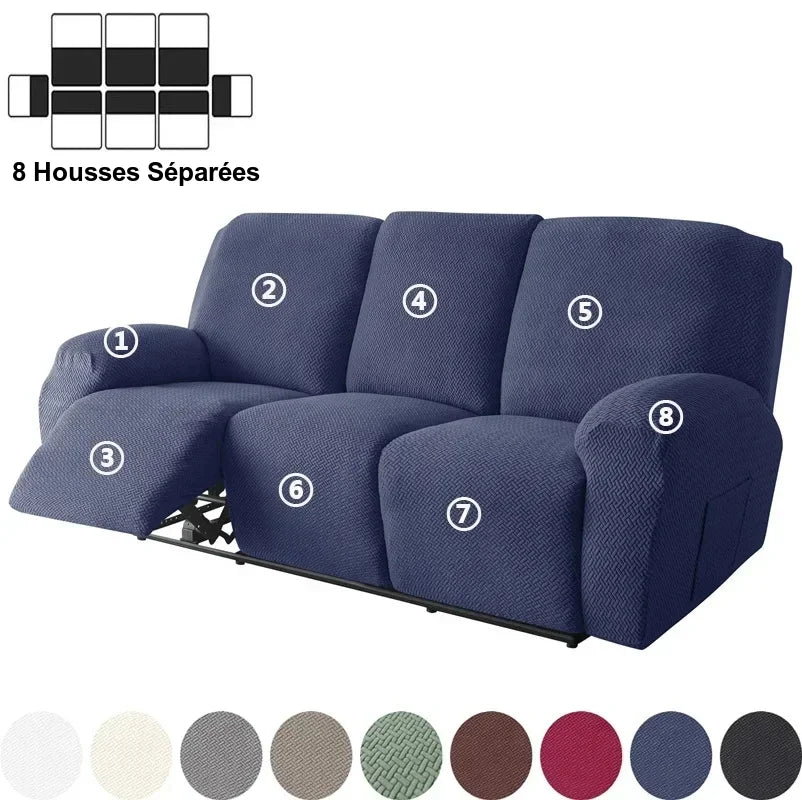 Housse de Canapé Relax 3 Places en Jacquard Premium Bleu Marine