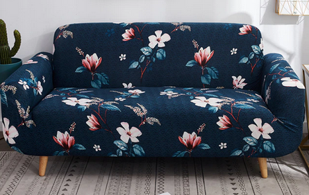 Housse Canapé <br>Fleurie Bleu Marine