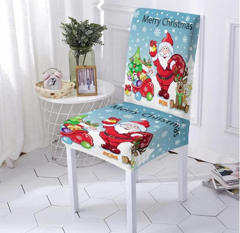Housse de chaise <br> Merry Christmas Bleu Ciel