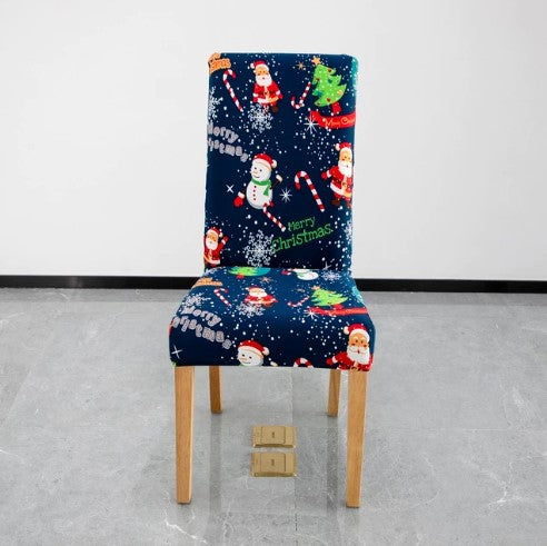 Housse de chaise <br> Merry Christmas Bleue