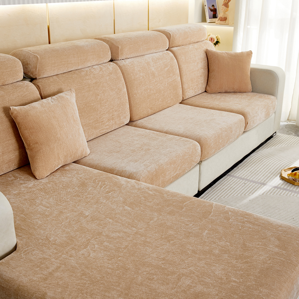 Housse de Coussin Canapé <br> Effet Velours Kaki