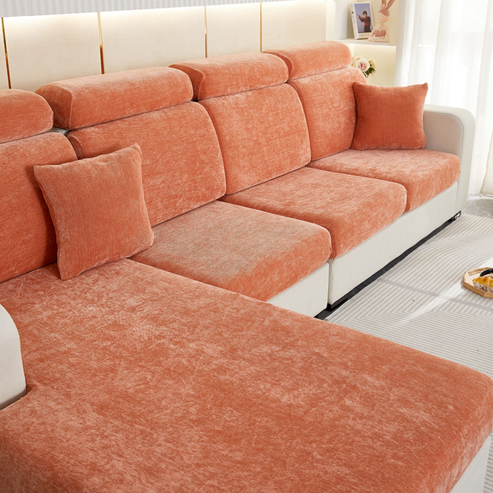 Housse de Coussin Canapé <br> Effet Velours Orange