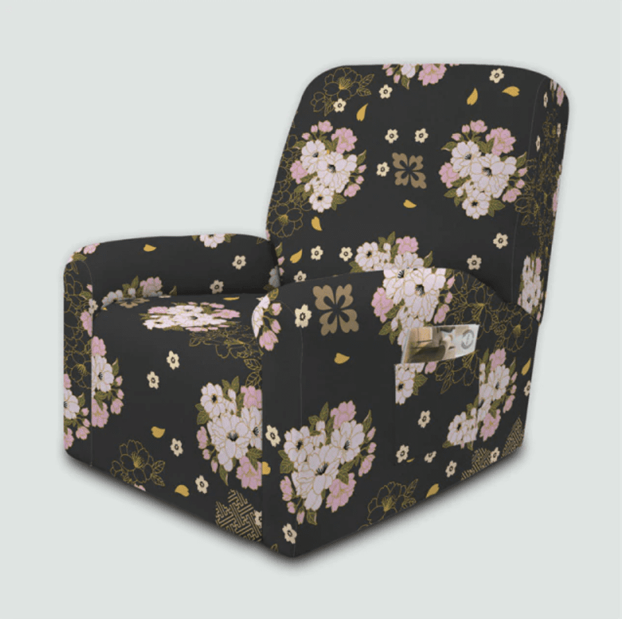 Housse fauteuil <br> Fleurie Noir