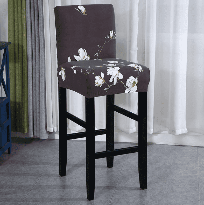 Housse de Tabouret de Bar Extensible Noire à Motifs Floraux Blancs