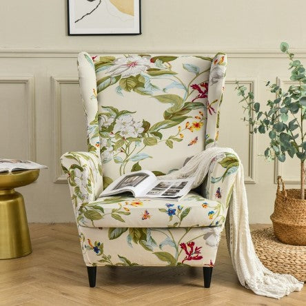Housse fauteuil <br> Extensible Fleurie Blanche