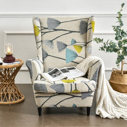Housse fauteuil <br> Extensible Florale Grise