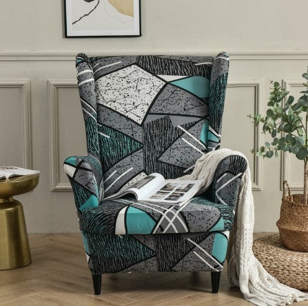 Housse fauteuil <br> Extensible Géométrique Bleue