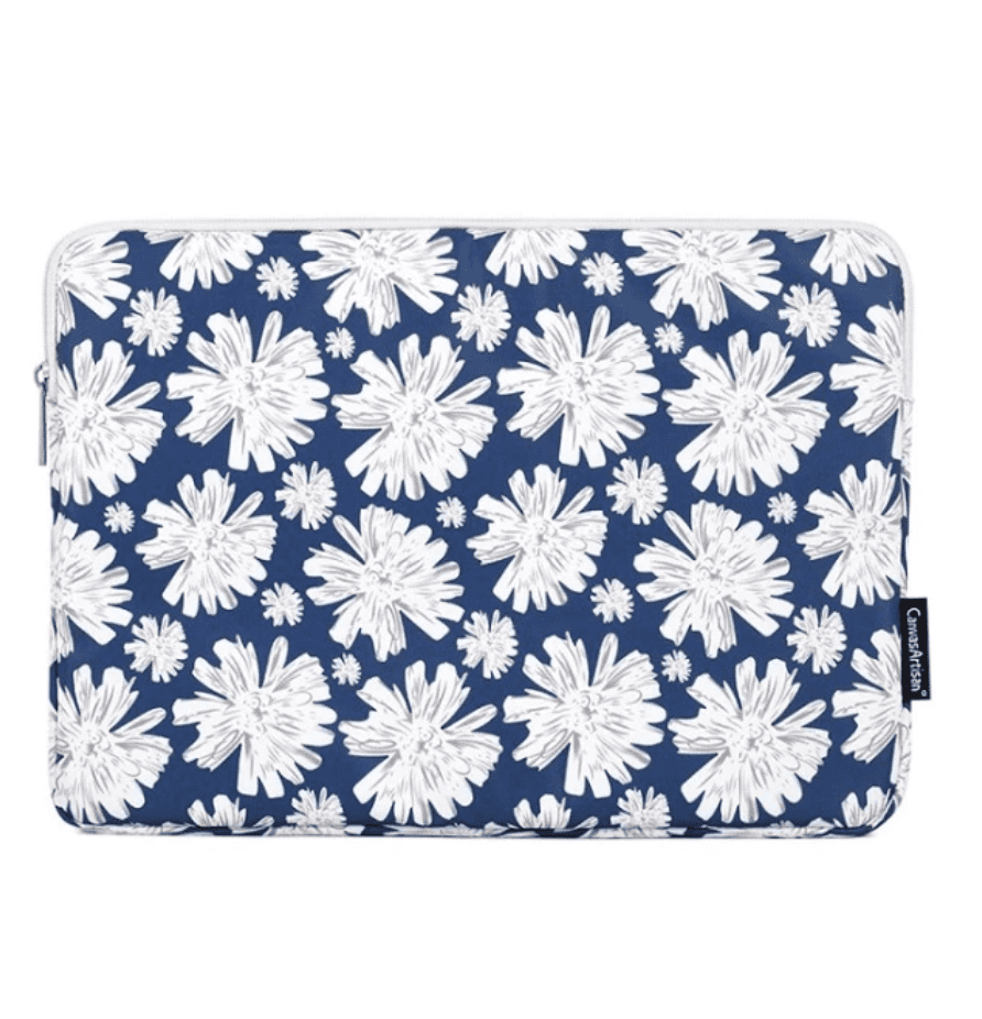 Housse ordinateur 13 pouces <br> Fleurie Blanc et Bleu