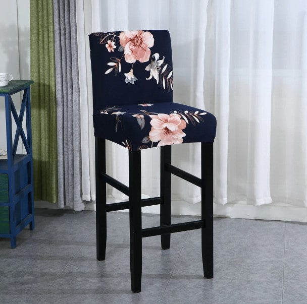 Housse de Tabouret <br> Fleurie Bleu Marine