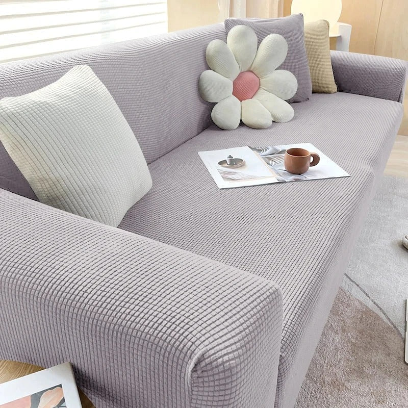 Housse de Canapé en Jacquard Gris Clair