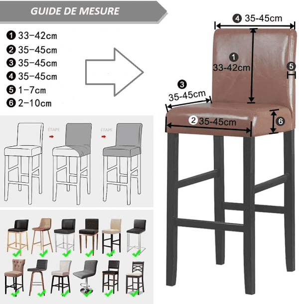Housse de Tabouret de Bar Extensible - Motif Floral Bleu et Gris - Confort et Style Moderne