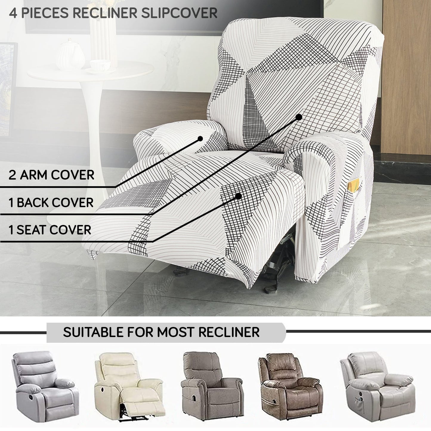 Housse de Fauteuil Relax - Blanc Neige et Noir
