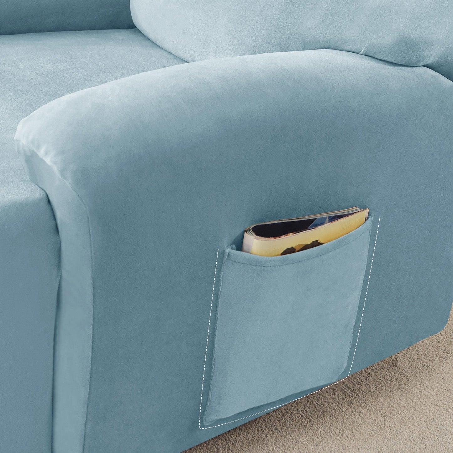 Housse de Fauteuil et Canapé Relax - Velours Bleu Ciel