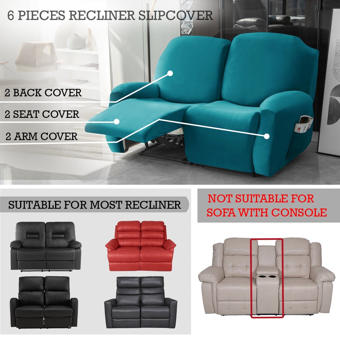 Housse de Fauteuil et Canapé Relax - Velours Bleu Turquoise