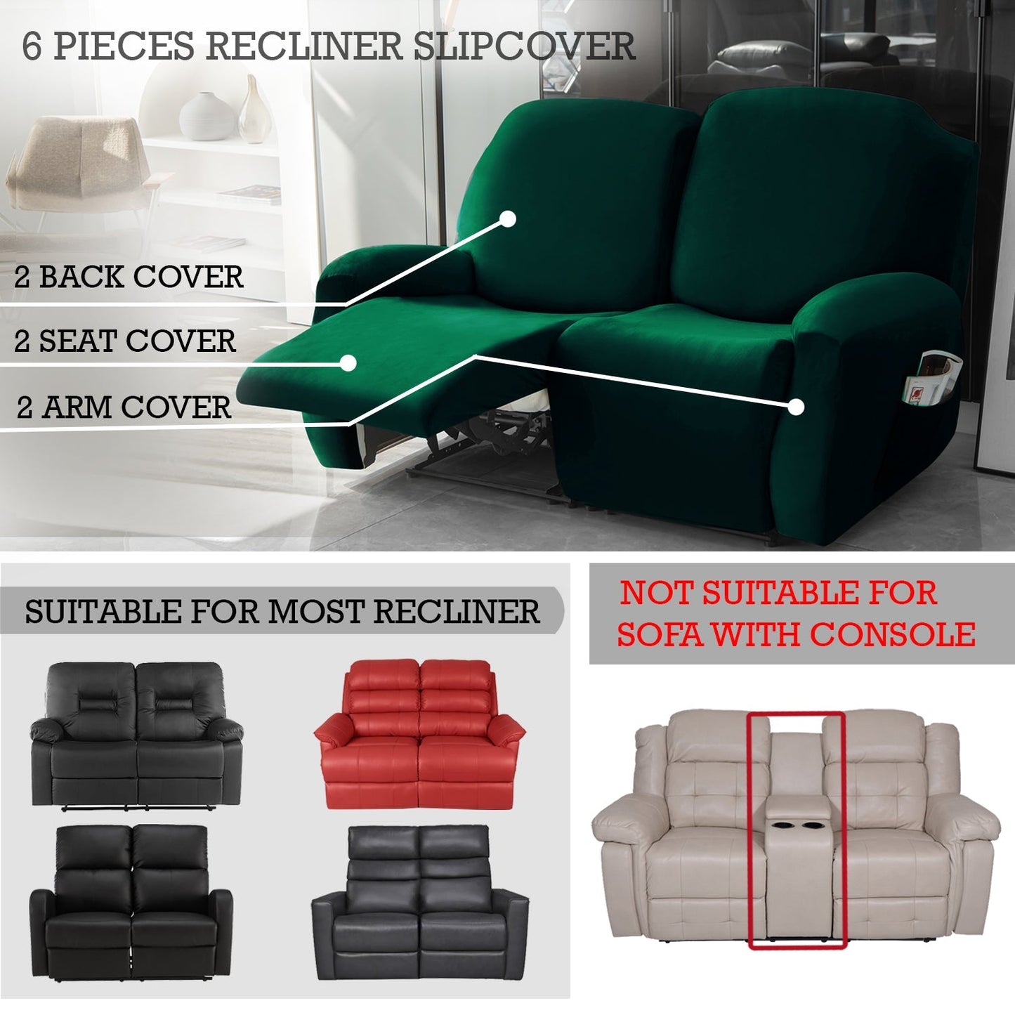 Housse de Fauteuil et Canapé Relax - Velours Vert