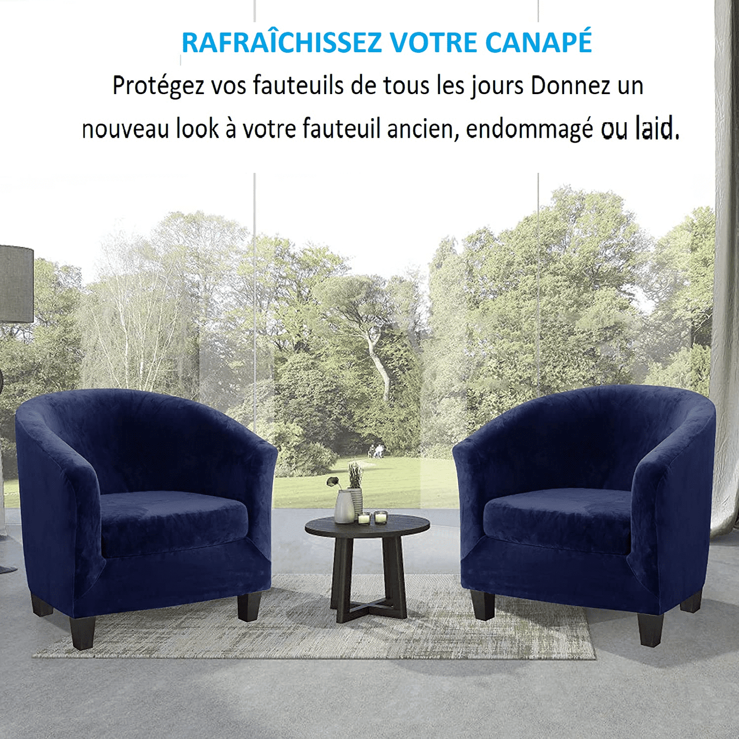 Housse de Fauteuil Velours - Bleu Marine