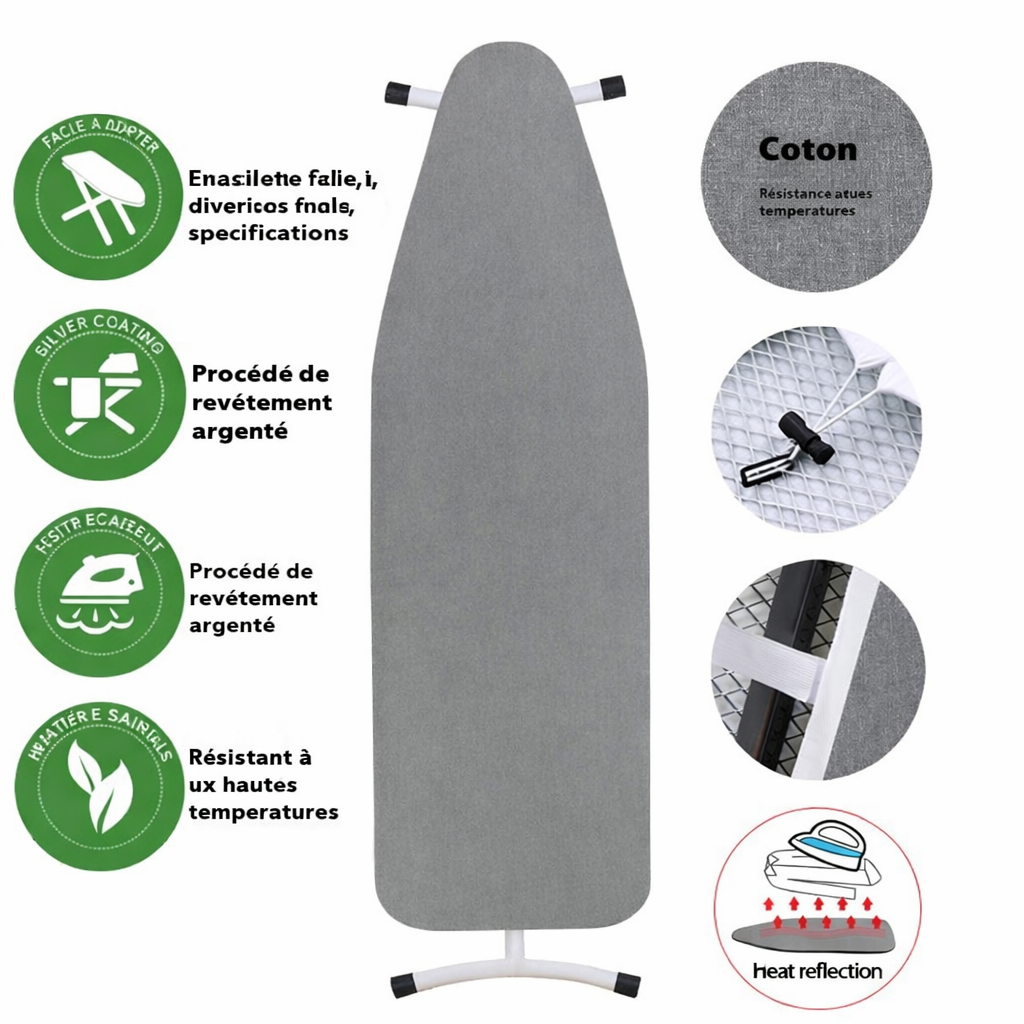 Housse de table à repasser en coton élastique avec bordure en tissu recouvert de caoutchouc