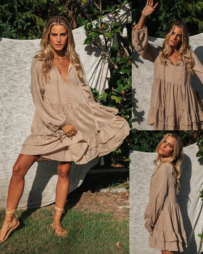 Robe courte à manches longues hippie