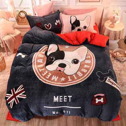 Parure de lit 4 pièces (drap-housse, couvre-lit, housse de couette) pour matelas de 1,8 m