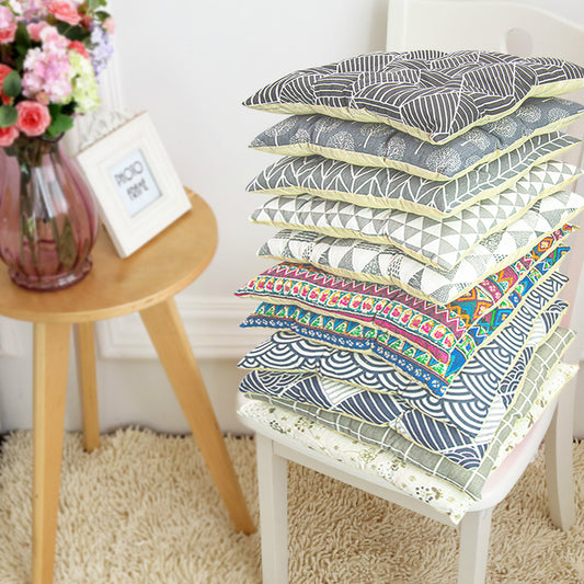 Coussin de chaise rond à cinq cercles en polyester imprimé lin et coton, pour baie vitrée.