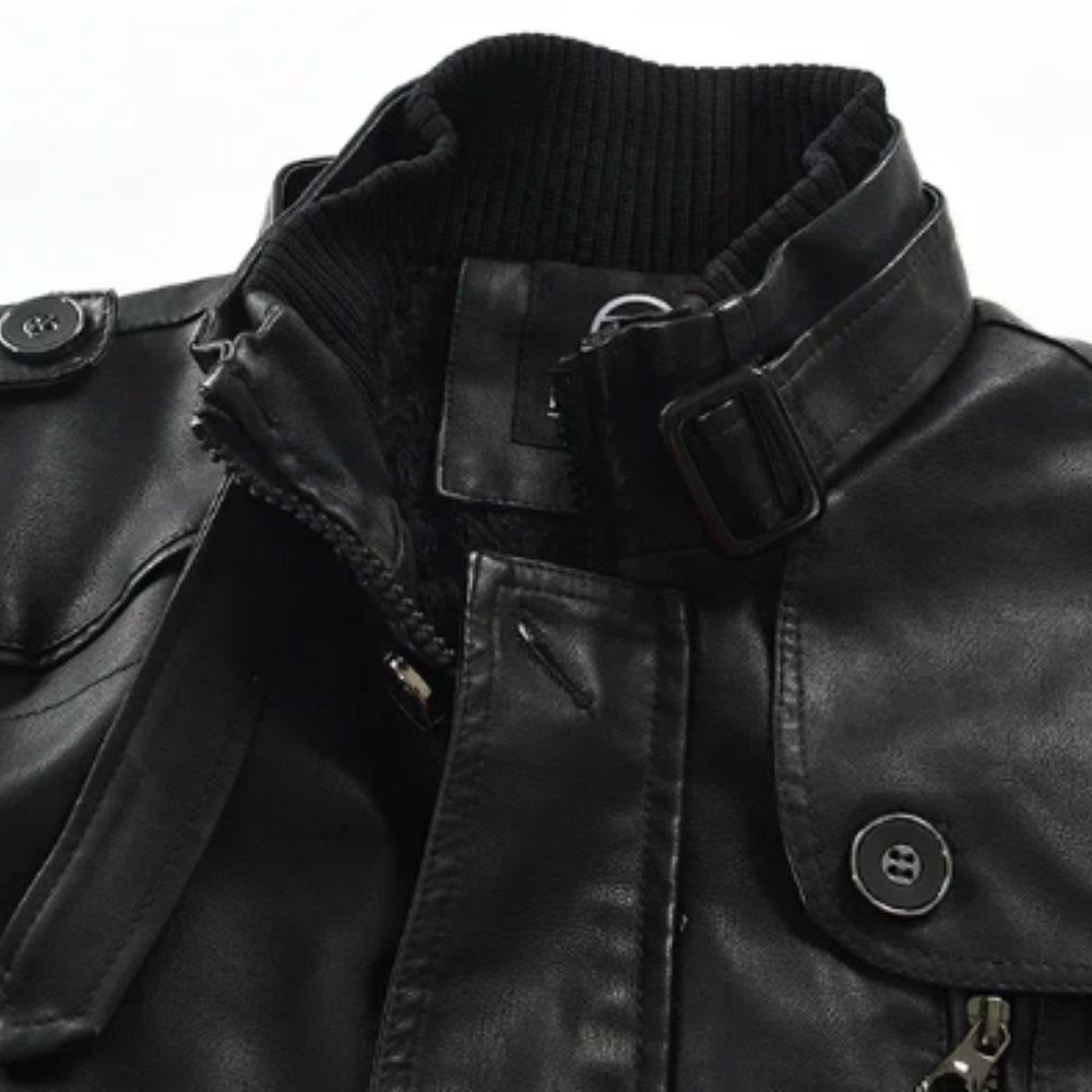 Veste de biker en cuir élégante longue