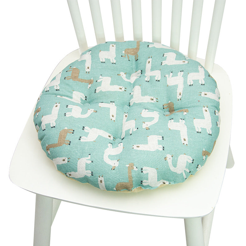 Coussin de chaise rond à cinq cercles en polyester imprimé lin et coton, pour baie vitrée.