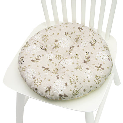 Coussin de chaise rond à cinq cercles en polyester imprimé lin et coton, pour baie vitrée.