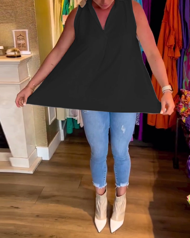 Laluna® | Top sans manches avec volants et col revers