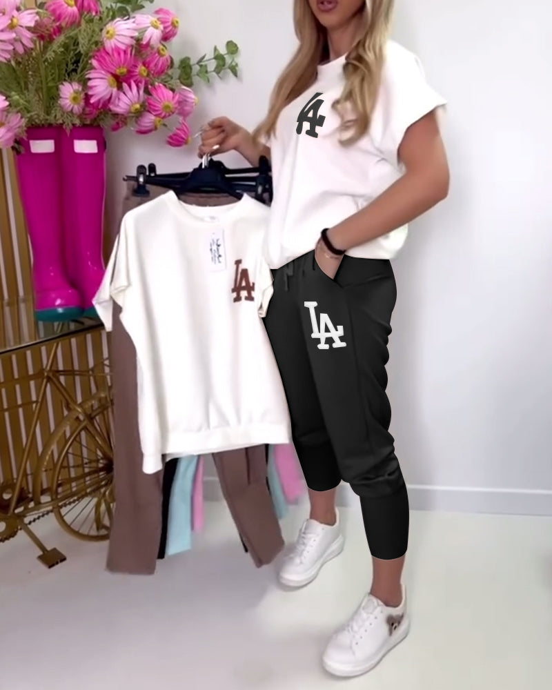 Set Sportif Imprimé Lettres Pantalons Skinny