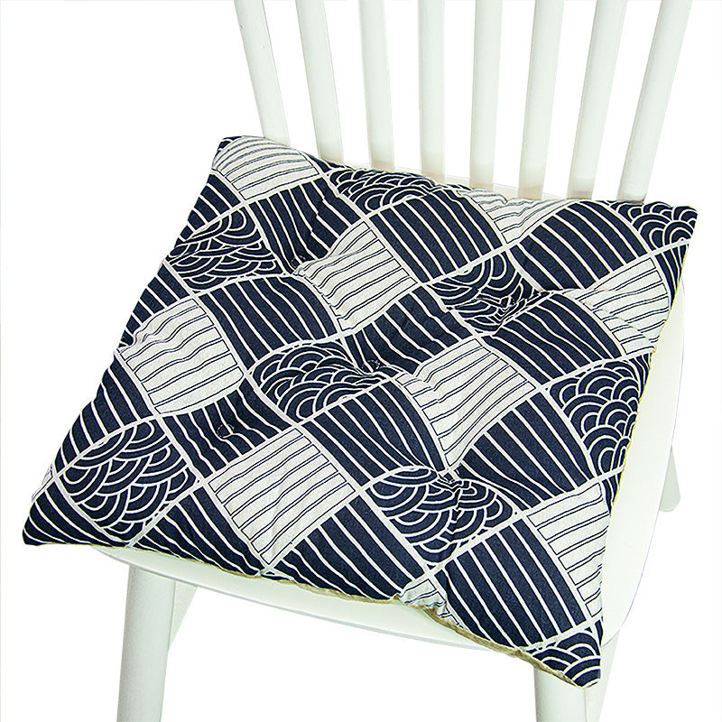 Coussin de chaise rond à cinq cercles en polyester imprimé lin et coton, pour baie vitrée.