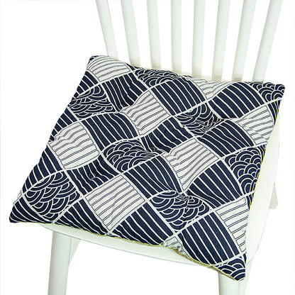 Coussin de chaise rond à cinq cercles en polyester imprimé lin et coton, pour baie vitrée.