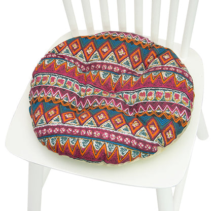 Coussin de chaise rond à cinq cercles en polyester imprimé lin et coton, pour baie vitrée.