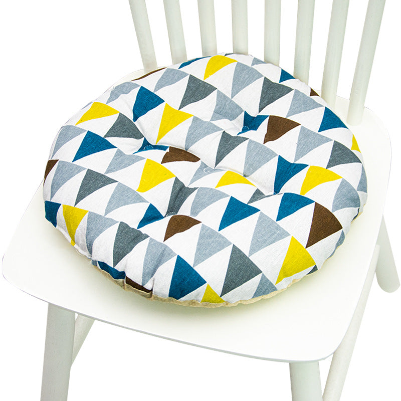 Coussin de chaise rond à cinq cercles en polyester imprimé lin et coton, pour baie vitrée.