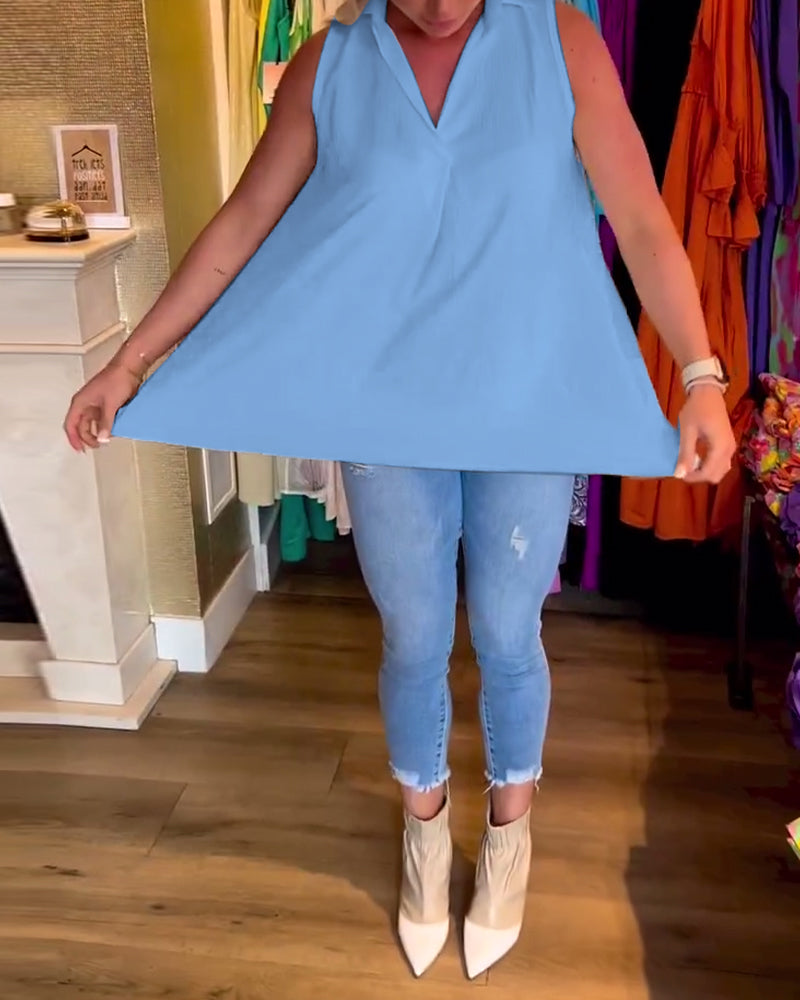 Laluna® | Top sans manches avec volants et col revers