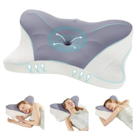 Oreiller cervical, oreiller ergonomique rafraîchissant en mousse à mémoire de forme, oreiller orthopédique à double hauteur avec soutien latéral