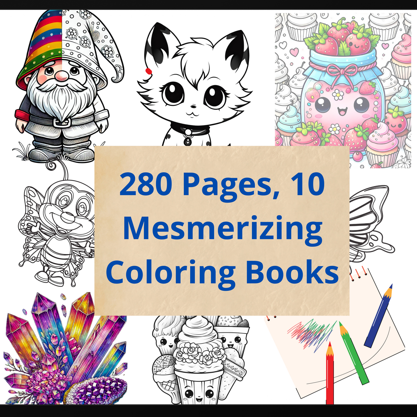 280 Pages, 10 Mesmerizing Coloring Books
