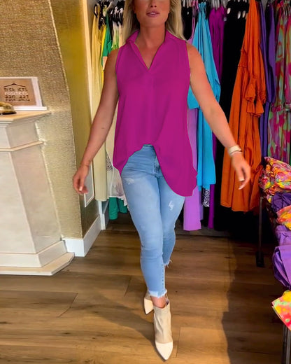 Laluna® | Top sans manches avec volants et col revers