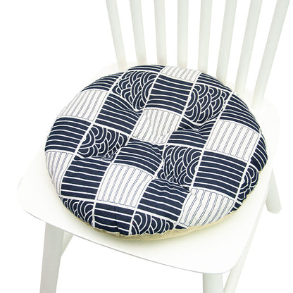 Coussin de chaise rond à cinq cercles en polyester imprimé lin et coton, pour baie vitrée.