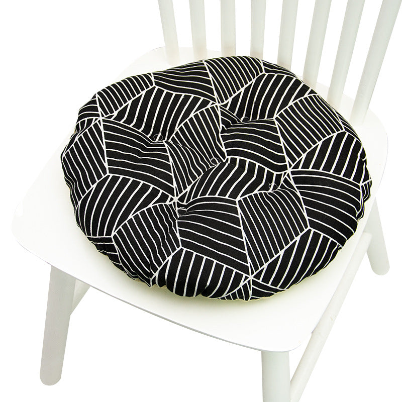 Coussin de chaise rond à cinq cercles en polyester imprimé lin et coton, pour baie vitrée.